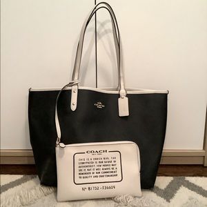 Black & White Coach Tote with Wristlet